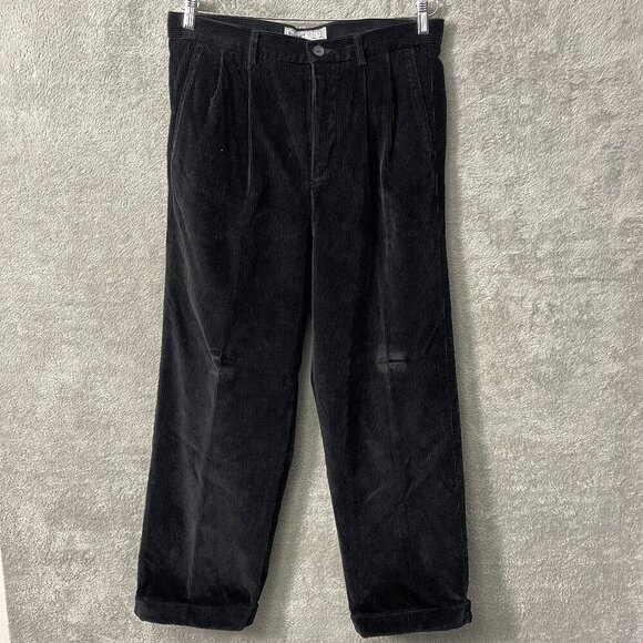 Old Navy Black Corduroy Straight Leg Pants Cuff‎ 32 Casual Classic Outdoor - Picture 1 of 13